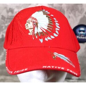Native Pride Indian Embroidered Hat Strapback Red Cap